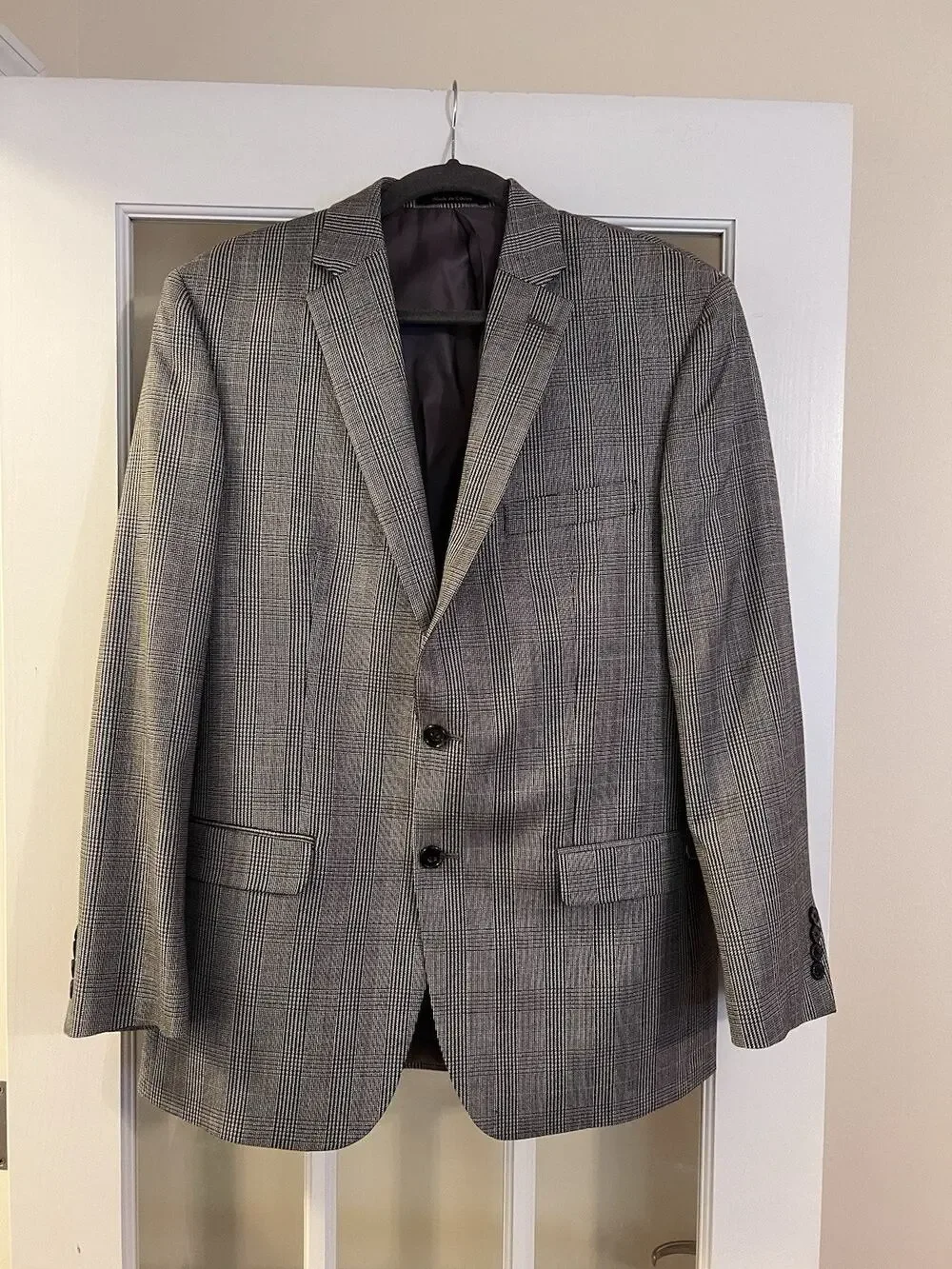 Lauren Ralph Lauren Silk Wool Glen Plaid Blazer 40R — Gray Check Two-Button